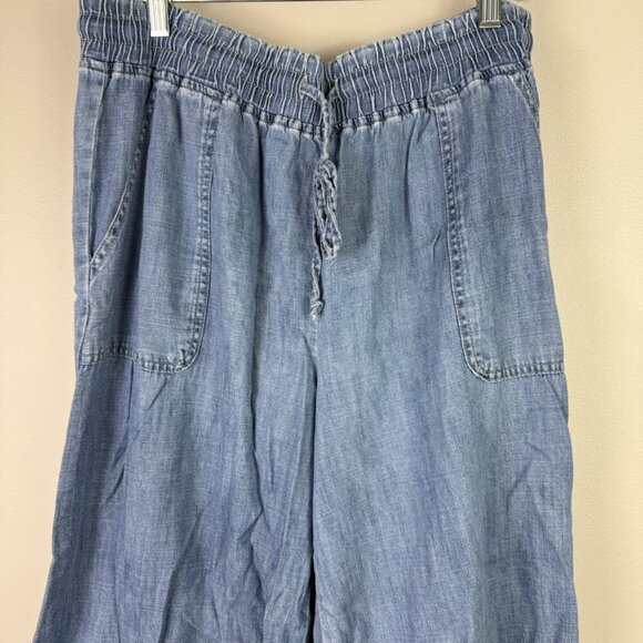Billy T Tiered Denim Pants Large Drawstring Waist Wide Leg Boho Festival Summer - Picture 3 of 8